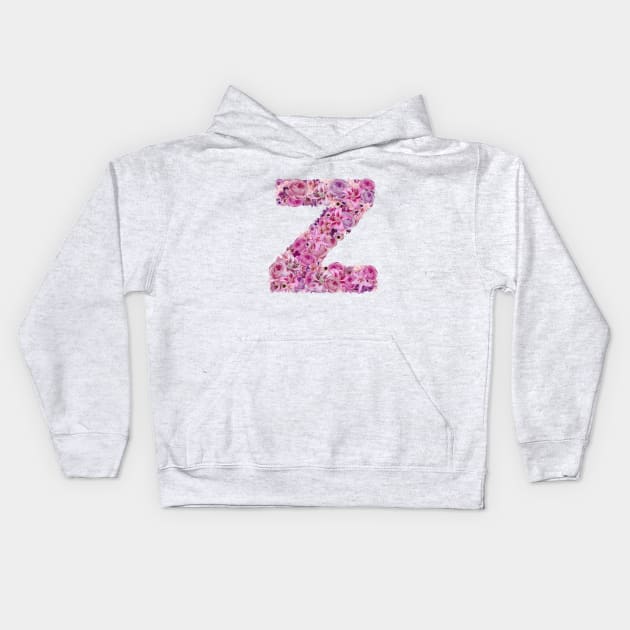 Pink Floral Letter Z Kids Hoodie by HayleyLaurenDesign